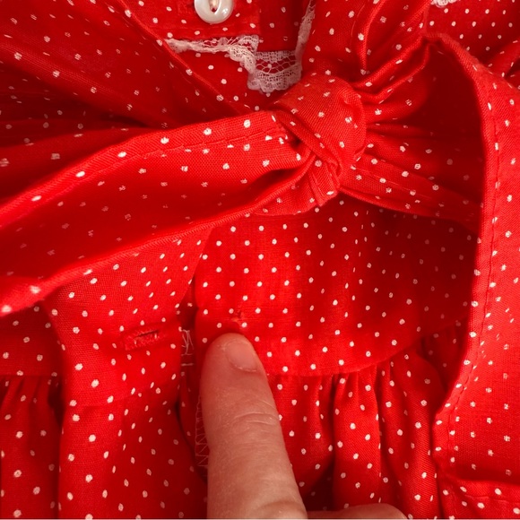 Vintage Mini World Inc Dress Holiday 3T Christmas Red Polka Dot USA Bib Collar - Picture 10 of 13